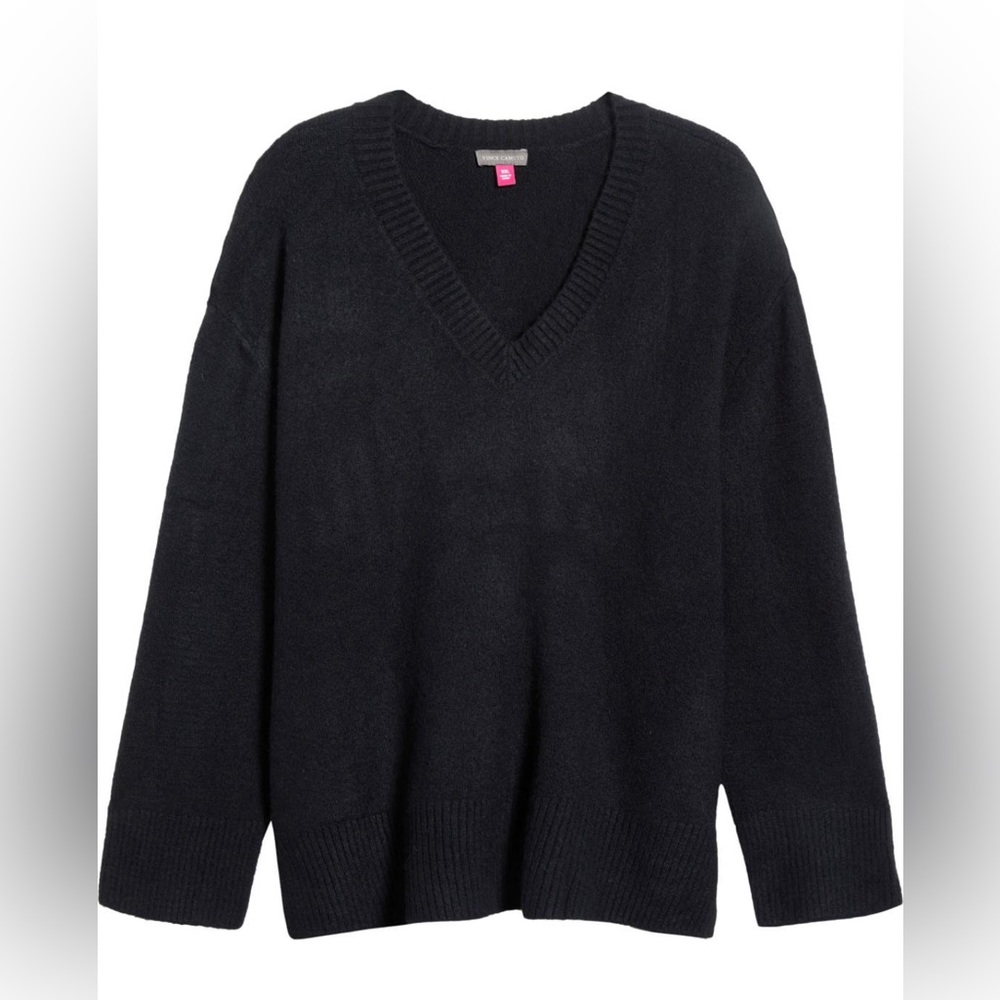Like new, worn once Vince Camuto split hem v-neck black sweater, size Large